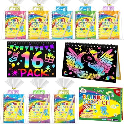 ZMLM 16 Pack Scratch Art Notebooks Party Filler For Kids 4-9