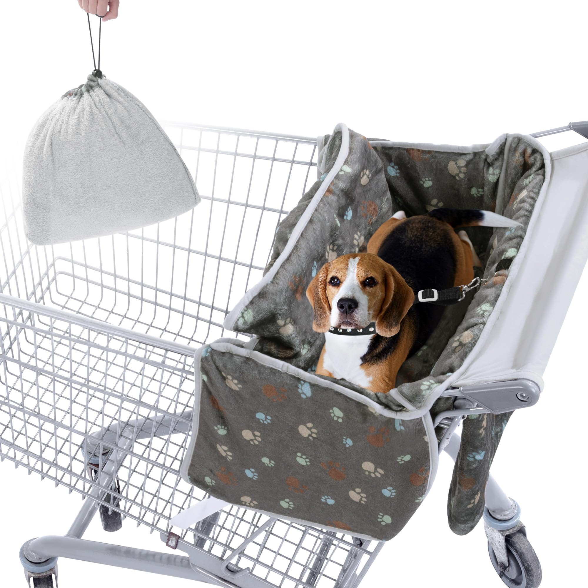 Photo 1 of BALAPET Soft Velvet Shopping Cart Cover for Dogs, Plush Pets Grocery Cart Cover with Safety Ropes, Portable and Easy-on Stretch Design for Shopping Carts with Carry Bag(Print)