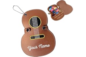 Personalized Guitar Pick Case with Name Custom Leather Guitar-Shaped Pick Holder Keychain Engraved Custom Guitar Picks Storag