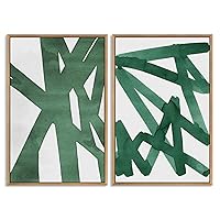 SIGNWIN Framed Wall Art Print Set Intersecting Lines Olive Green Hues Geometric Shapes Illustrations Modern Art Contemporary Dramatic Dark for Living Room, Bedroom, Office - 16