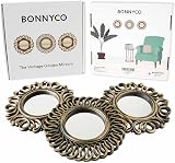 BONNYCO Wall Mirrors Pack of 3 Round Gold Hanging Wall Decor 9.84in view 2