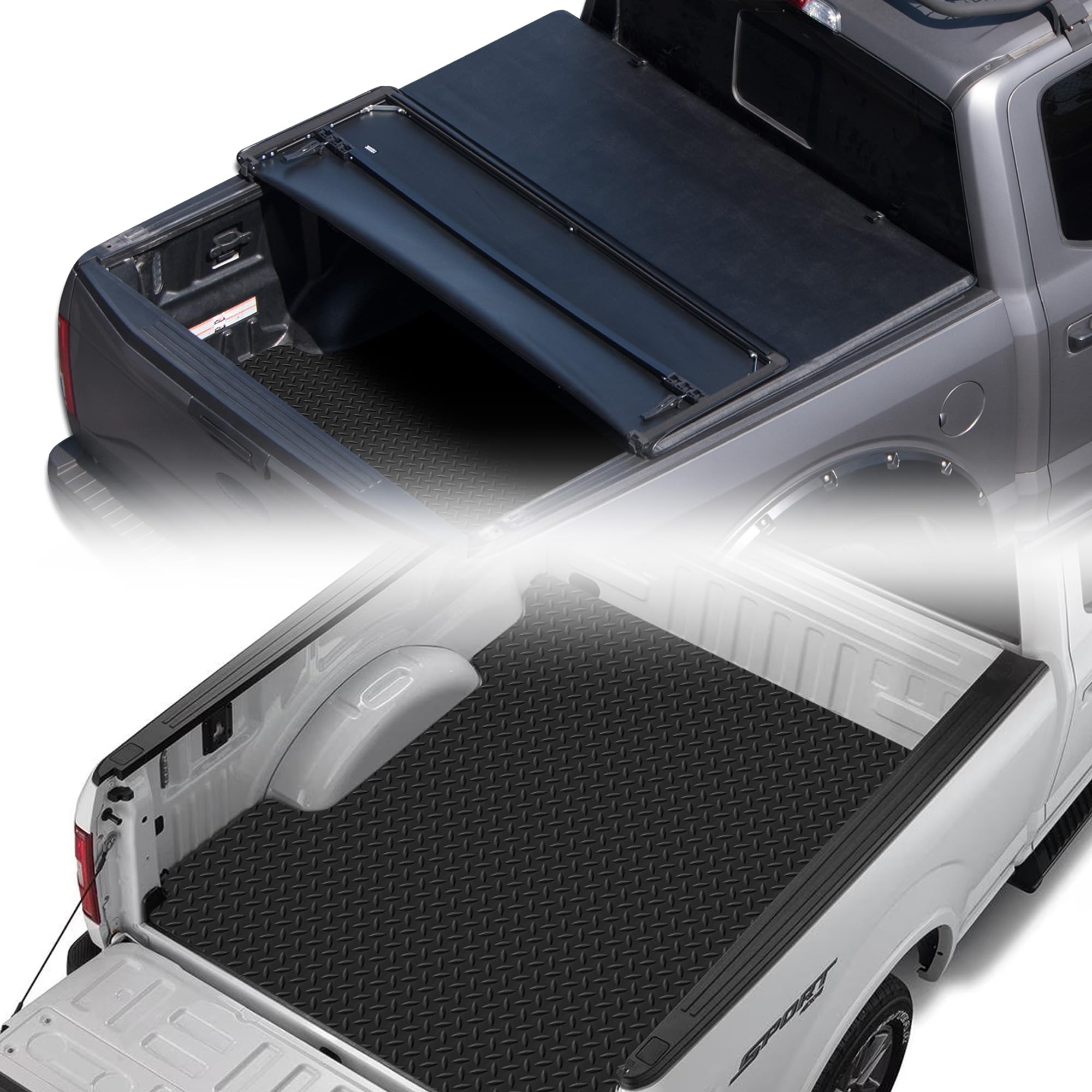 Photo 1 of ** VERY USED / MANUAL INCLUDED** Armordillo CoveRex FS3 Soft Tri-Fold Tonneau Cover+Diamond Plate Rubber Truck Bed Mat|Compatible with 2009-2018 Dodge Ram 1500/2010-2019 2500 3500 6.4 Ft Bed|28726419|Vinyl|Truck Bed Cover|Truck Mat