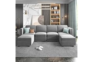 Mjkone Velvet Modular Sectional Sofa with Adjustable Armrest and Backrest for Living Room，U Shaped Couch 6 Seater Convertible Sectional Couch with Indidual Storage Ottoman -Light Grey