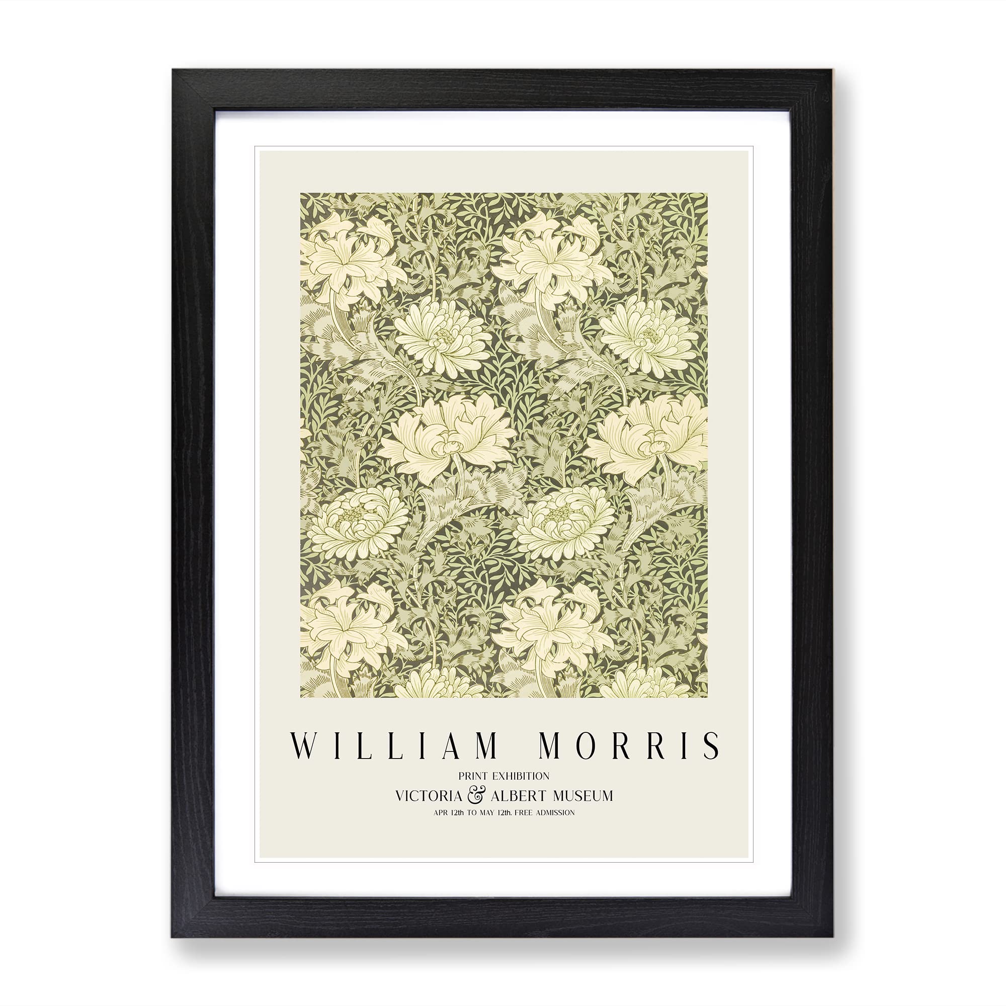 Chrysanthemum By William Morris Exhibition Museum Painting Framed Wall Art Print, Ready to Hang Picture for Living Room Bedroom Home Office Décor, Black A4 (34 x 25 cm)