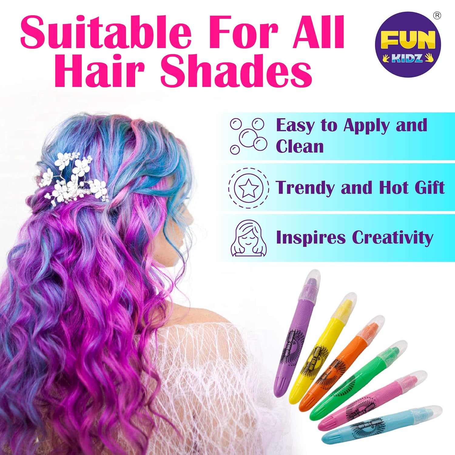 Hair Color and Nail Art Combo Kit for Girls, Funkidz Peel-off Nail Polish 3 Colors and 6 Colors Hair Chalks Ultimate Set Ages 8+ Suitable for Party Cosplay Halloween Christmas: Beauty