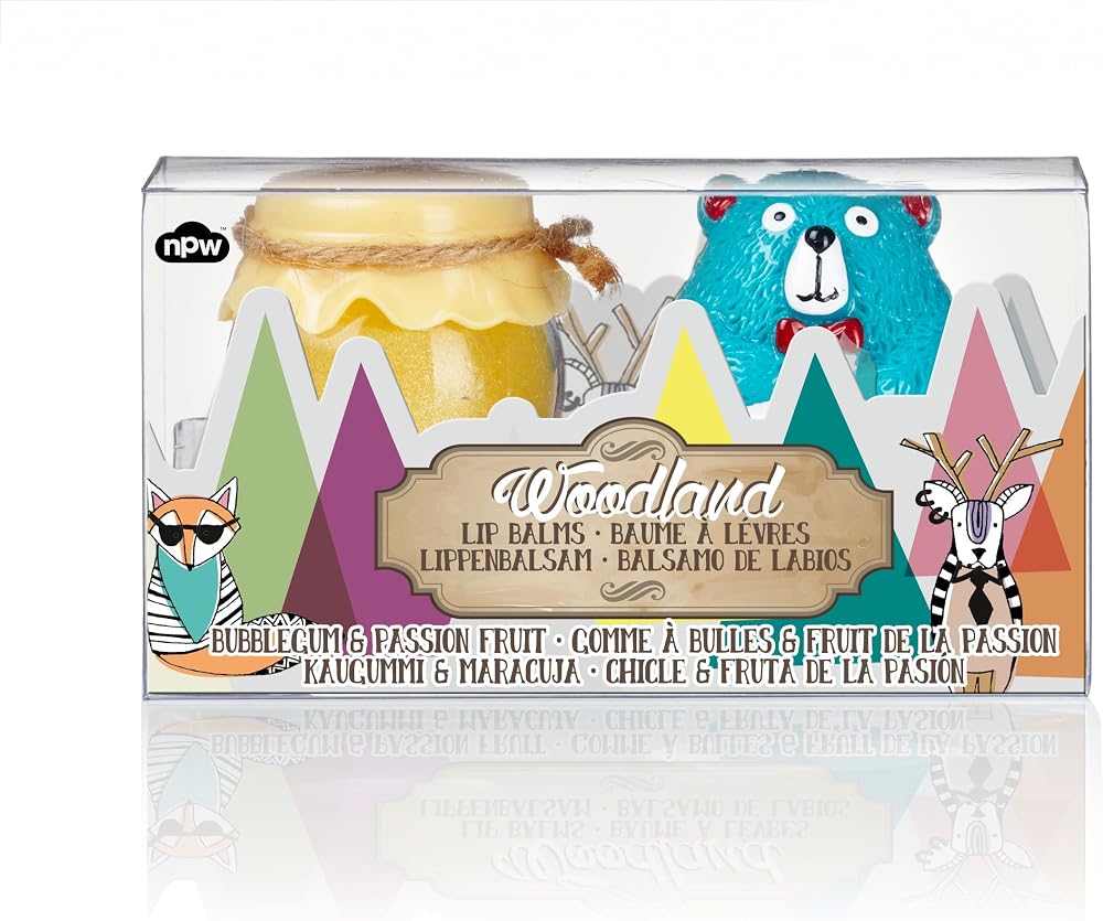 NPW Woodland Bear Honey Pot Lip Balm Set Bubble Gum Passion Fruit Flavors