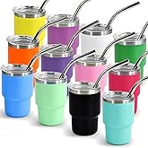 FECBK 3 oz Mini Tumbler Shot Glass with Straw and Lid 12 Pcs Stainless Steel Mini Shot Tumblers for Wedding Party Whiskey Cocktail Bar, 12 Colored, Matte with Silver Rim
