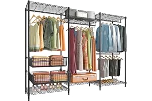 VIPEK V10 Wire Garment Rack 5 Tiers Heavy Duty Clothes Rack with Hanging Rods, Wire Shelves & 2 Slid Storage Baskets, Large S