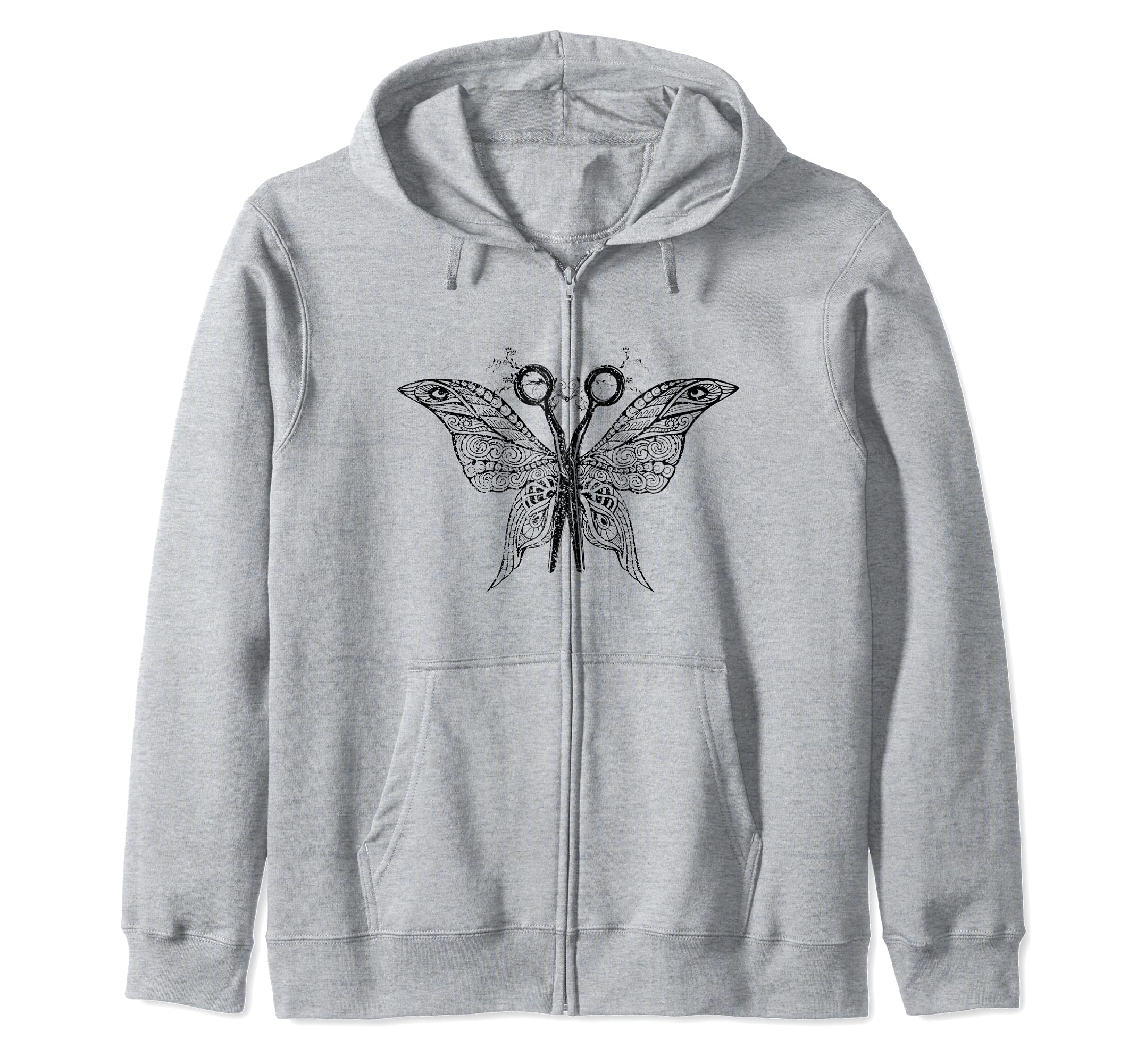 Hairdresser Goth Girl Hustler Butterfly Tattoo Art Scissors Zip Hoodie