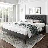 CXVX King Size Platform Bed Frame with Upholstered Headboard, Button Tufted Design, Strong Wooden Slats, No Box Spring Needed, Easy Assembly, Noise Free