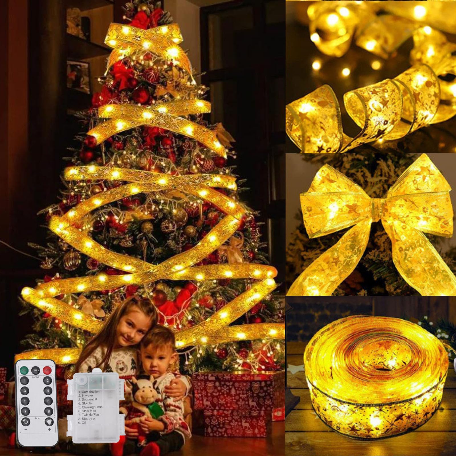 Irunfast Christmas Ribbon Lights, 32ft/10m 100 LED Christmas Tree Lights Hanging Fairy Light Indoor Christma Decorations Lightes Christma Curtain Light for Decorations