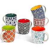 Annovero Small Coffee Cups - 11.7 Oz Capacity - Porcelain Kitchen Mugs for Tea, Latte, Cappuccino, or Hot Cocoa - Set of 6