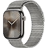 Anlinser Bands Compatible with Apple Watch Band 46mm 45mm 44mm 42mm for Women Men, Magnetic Metal Bands Stainless Steel Loop Strap with Case Designed for iWatch Series 11 10 9 8 7 6-1 SE, Titanium