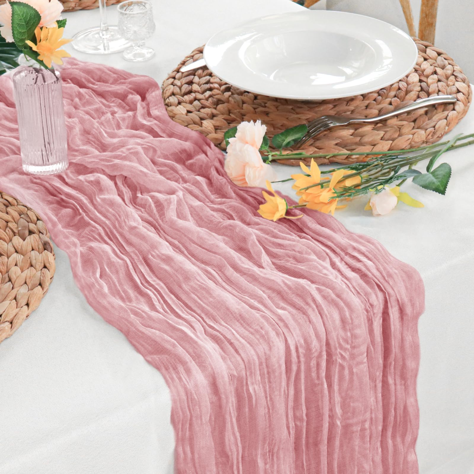 Sevenpers 6 Pack Cheesecloth Table Runner Pink, 90x300cm(35"x118") Gauze Rustic Vintage Boho Pink Table Runner Spring for Mother's Day Wedding Party Bridal Shower Table Runner Decorations