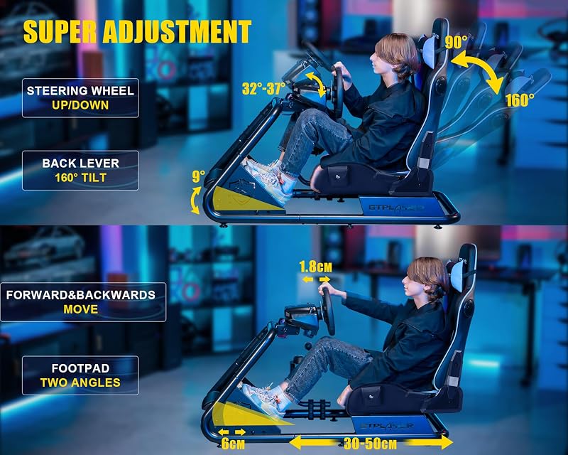 Cockpit de simulador, cockpit de simulação de corridas, suporte para volante com altifalantes, compatível com vários modelos de volante e pedais