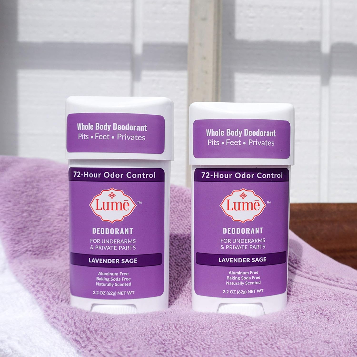 Lume Natural Deodorant - Underarms and Private Parts - Aluminum Free, Baking Soda Free, Hypoallergenic, and Safe For Sensitive Skin - 2.2 Ounce Stick Two-Pack (Lavender Sage) : Beauty