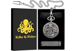 Keller & Weber Vintage Quartz Fob Pocket Watches for Men Women,Anniversary Presents,Birthday Christmas Gifts,Necklace Clock Gifts for Male Husband,Gift Box and Card