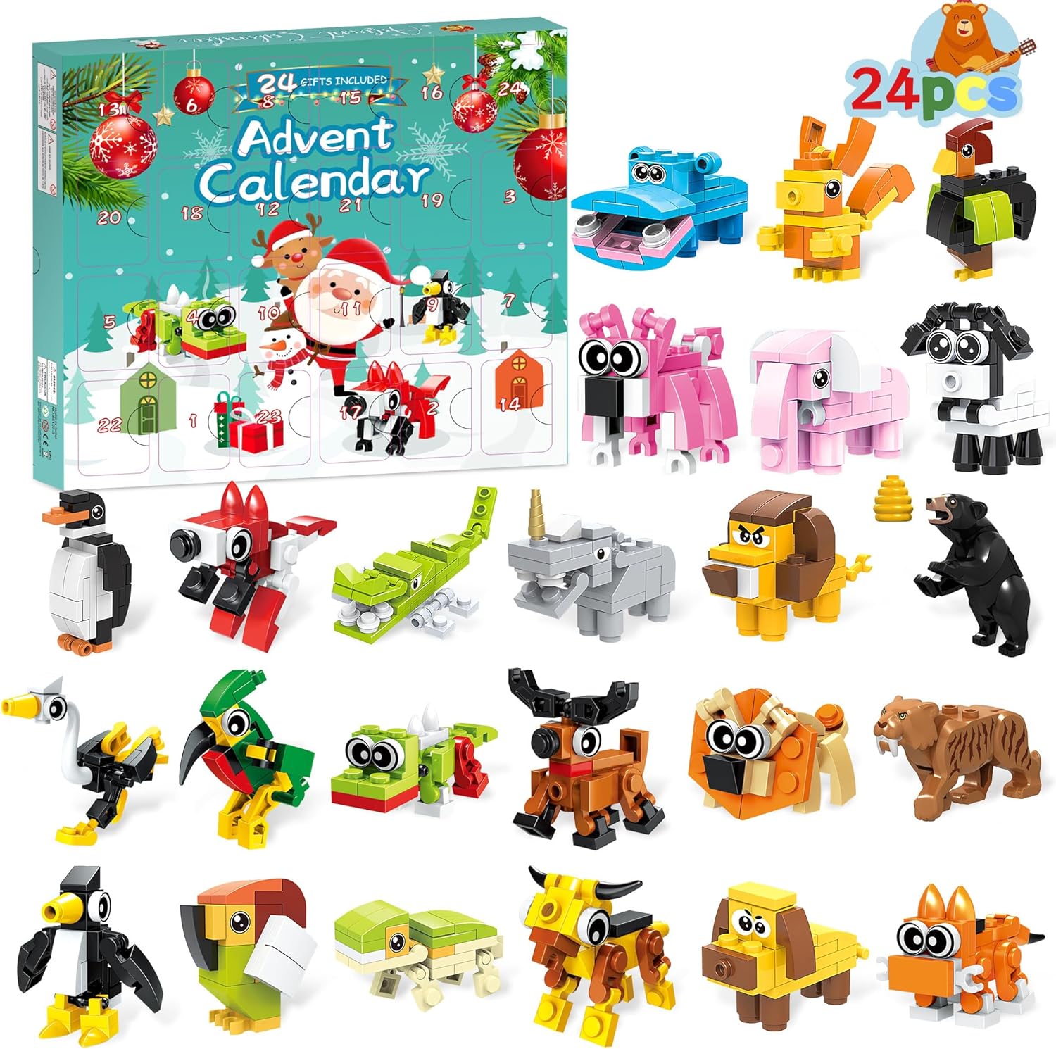 Advent Calendars - 24Pcs Animal Building Blocks, 2023 Advent Calendar 24 Days Boys Christmas Countdown Calendar, Surprise Christmas Gifts Building Blocks Toys for Kids
