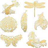 Craftora Golden Filigree Flower Leaf Animals Insect Charms 18K Gold Plated Brass Leaf Pendants Metal Thin Charms Etched Metal Embellishments for Jewelry Making Earring Necklace Scrapbooking Gifts