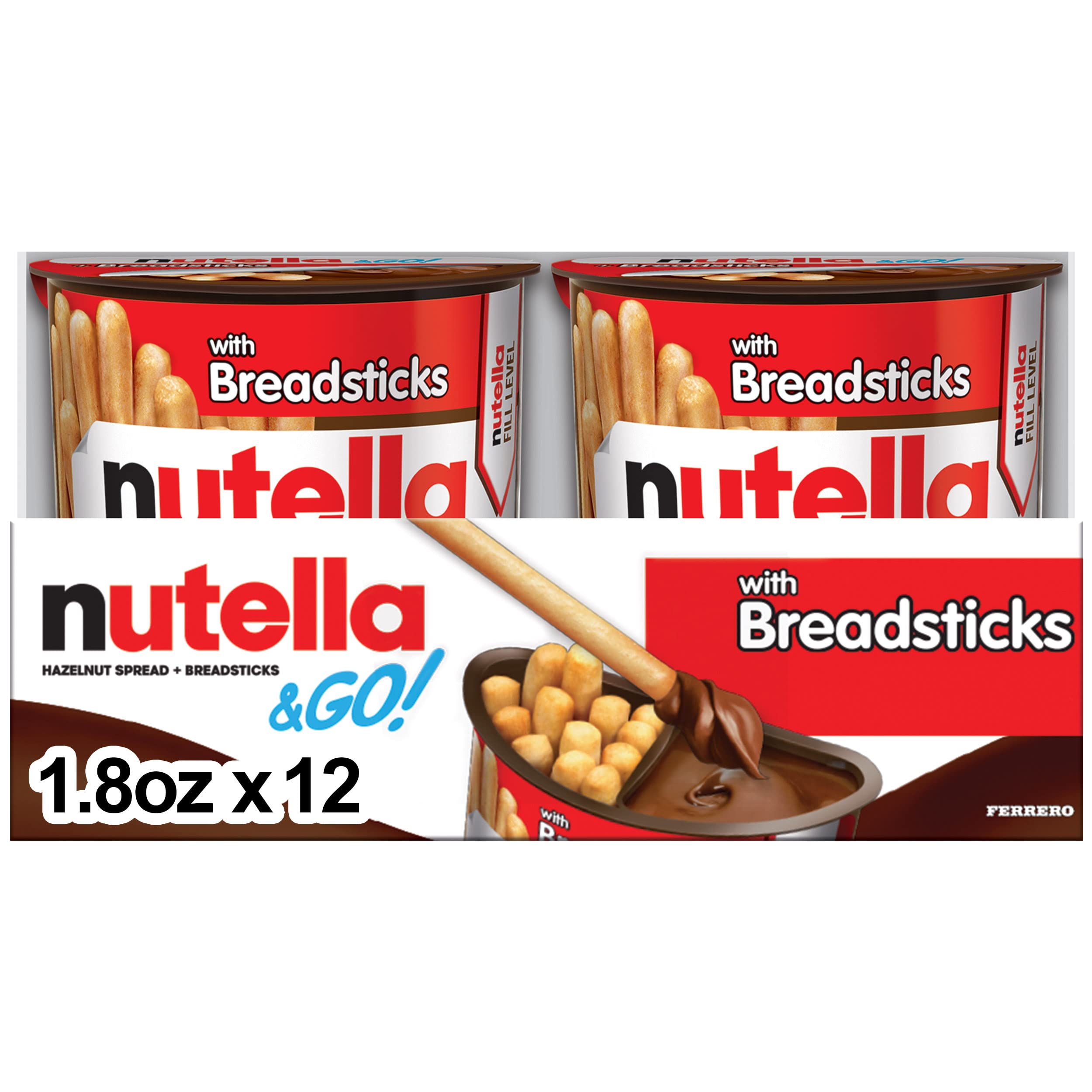 Nutella & GO! Bulk 12 Pack, Hazelnut And Cocoa Spread With Breadsticks, Stocking Stuffer ​Holiday Treat, Snack Cups, 1.8 Oz Each