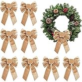 Ftuuo 8pcs Christmas Wreath Bows, Champagne Velvet Bow for Wreath Golden Edged Vintage Xmas Crafts Decorative Ornament Bow for Indoor Outdoor Christmas Wedding Holiday Party Decorations