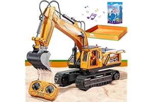 Kigwux RC Excavator Toys for 3 4 5 6 7 8 Year Old Toddler Boys, 15 Channel Remote Control Construction Toys W/Sandbox & 2.2 lb Sands, Sandbox Toys W/Light & Sound, Birthday Gift for Kids Boys Age 4-6