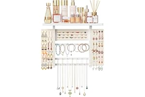Emfogo Jewelry Organizer Hanging Wall Mounted Jewelry Holder, 5-in-1 Large Capacity Necklace Earring Organizer Wall Hanging Display, Jewelry Holder Display for Ring, Necklaces, Bracelets, Earrings