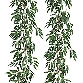 RECUTMS Artificial Willow Leaves Vine Twigs 2Pcs 5.7Ft Fake Hanging Ivy Plants Silk Green Leaf Rattan Garland Greenery Decor for Indoor Outdoor Home Wedding Arch Jungle Beach Birthday Party Garden