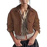 VATEAMI Barn Jackets for Women Contrast Collar Utility Coat Cargo Jacket Cropped Jacket with Pockets Outwear