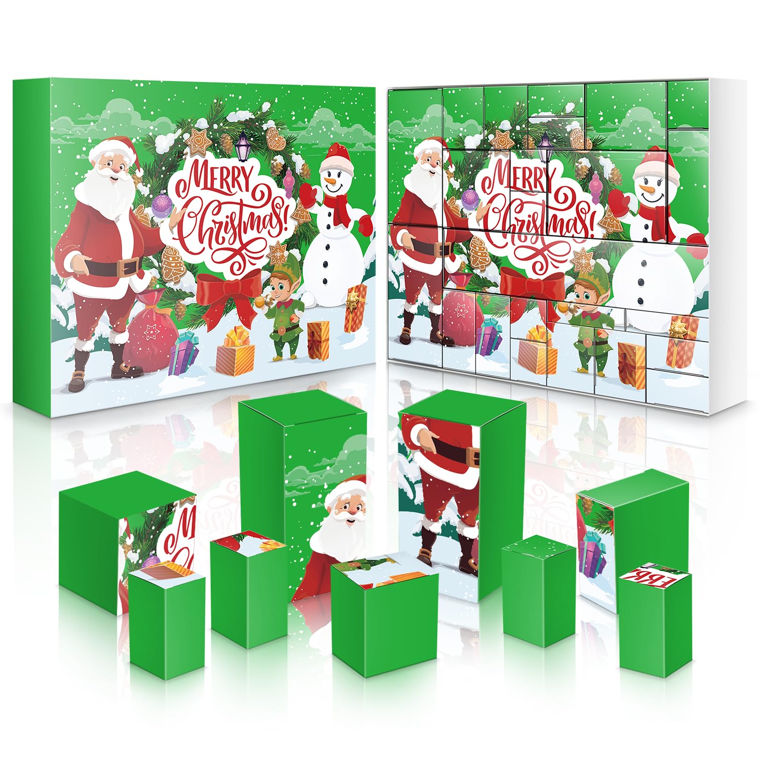 Photo 1 of 2025 Empty Christmas Advent Calendar Box Set DIY - 24 Days of Surprise Gift Boxes to Fill for Kids, Family & Friends - Green