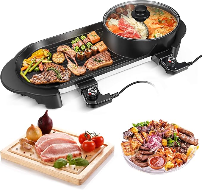 Electric Grill & Hot Pot Cooker with Lid Variable 5 Temperature Multi