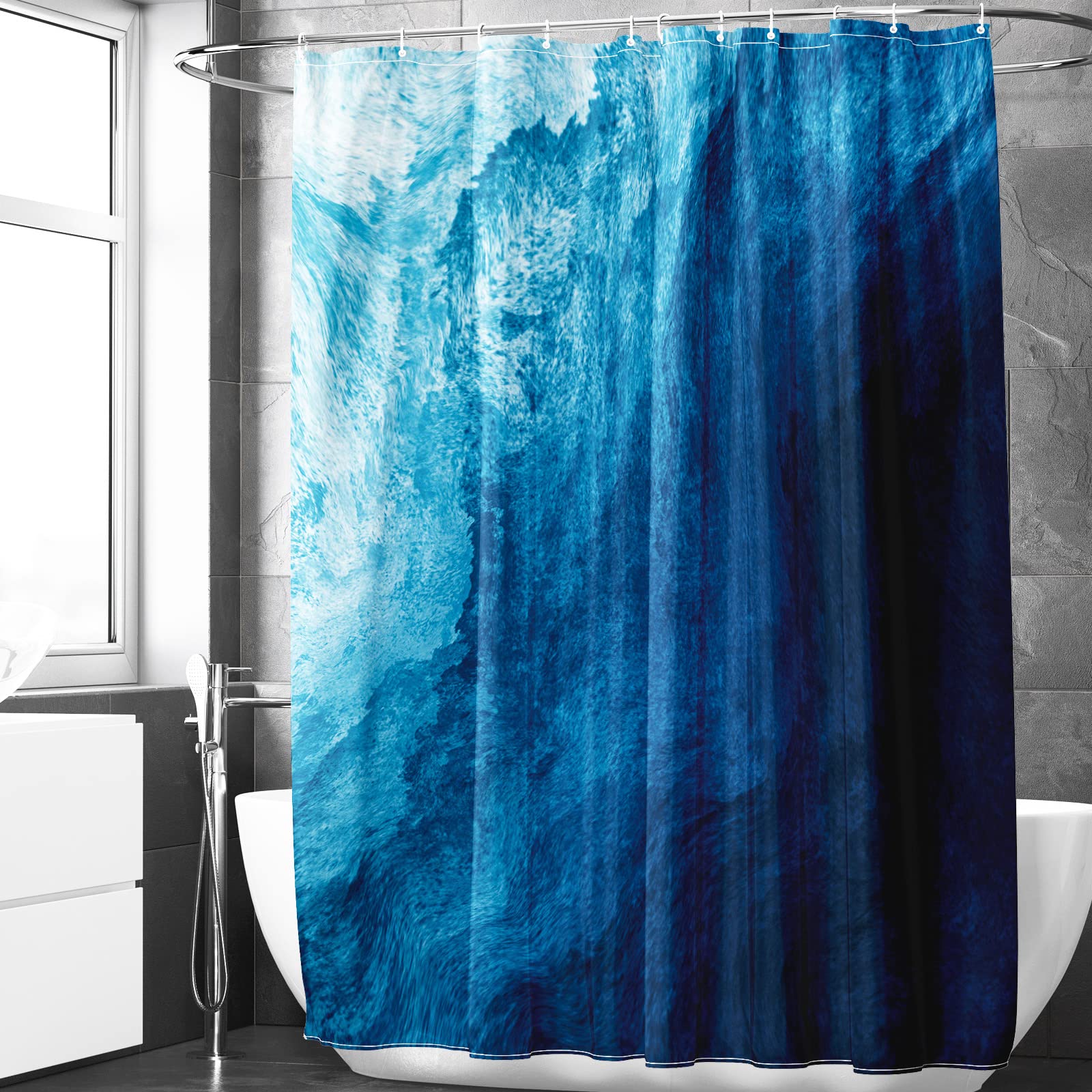 Berkin Arts Bathroom Shower Curtain Set 70x70 Inch Waterproof Polyester with Hooks Modern European Ink Painting Strong Blue Rimlit Deep Blue Water Color Deep Blue Sea Color