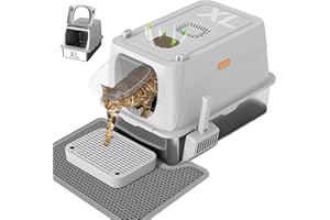 Citylife Stainless Steel Cat Litter Box with Lid, XL Extra Large Enclosed Removable Metal Litter Box with Litter Scoop&Double Layer Litter Mat, Non-Sticky, Non-Odor, Easy Cleaning, for Big Cats, Grey