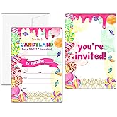 KFNER Sweet Celebration Birthday Invitations, Sweet Candy Birthday Party Invitation Card Boy Girl, Candyland Birthday Party Favors & Celebration Supplies (20 Set of Invitations with Envelopes) -C20