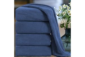 SMUGE Ultra Soft Bath Towel Set of 4, Navy Extra Large Textured Microfiber Luxury Towels 35x70 in, Quick Dry, Highly Absorbent, Fluffy, Oversized, for Bathroom Shower Pool Hotel Beach