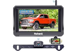 DOHONESBEST Rohent R3 HD 1080P Digital Wireless Backup Camera with 5'' Monitor License Plate Hitch Rear View Camera System for Cars,Trucks,Campers IP69 Waterproof Front/Rear View Switchable 8 IR Night Vision