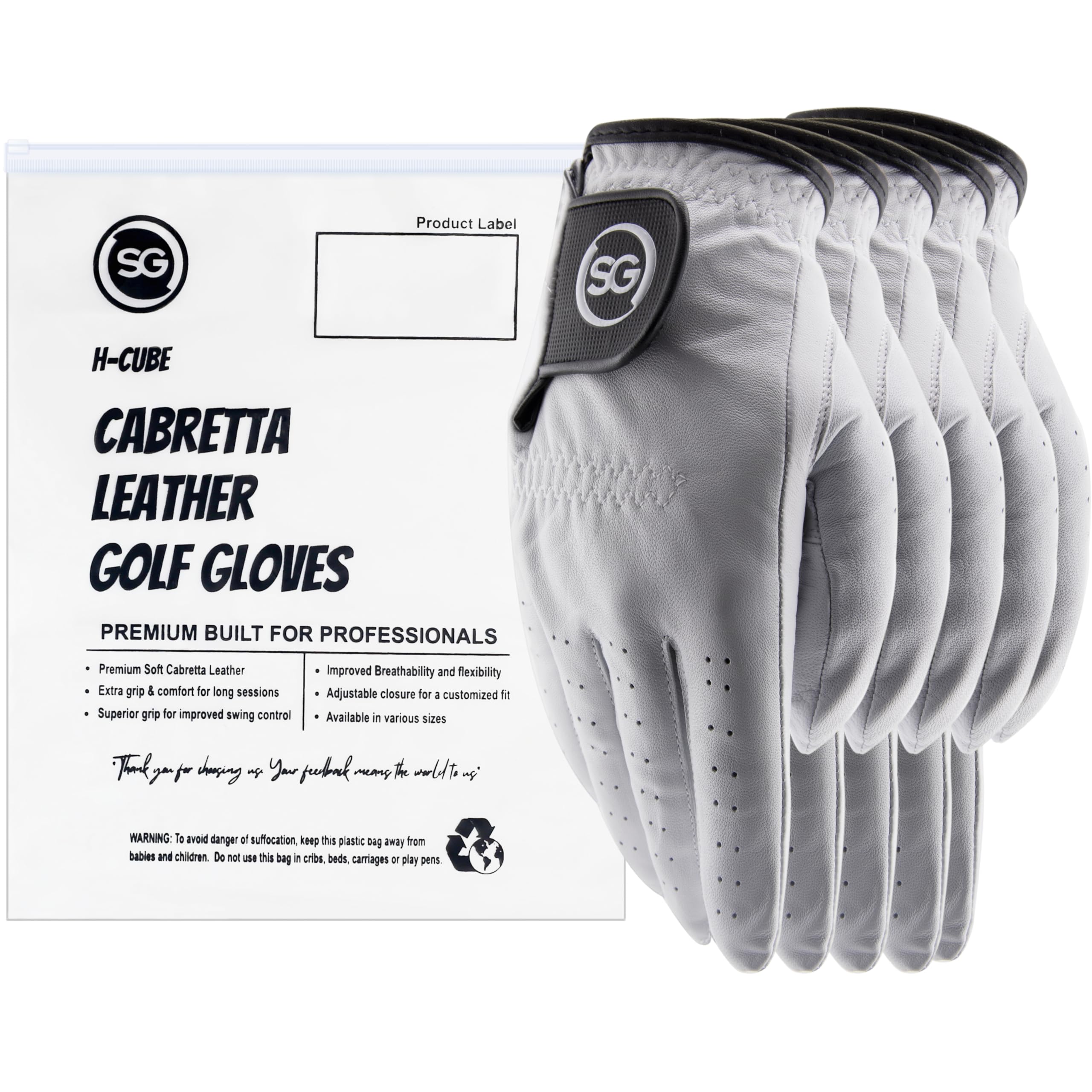 H-Cube Leather Golf Gloves Men Right Handed Golfer Small Pack of 5 — image 1