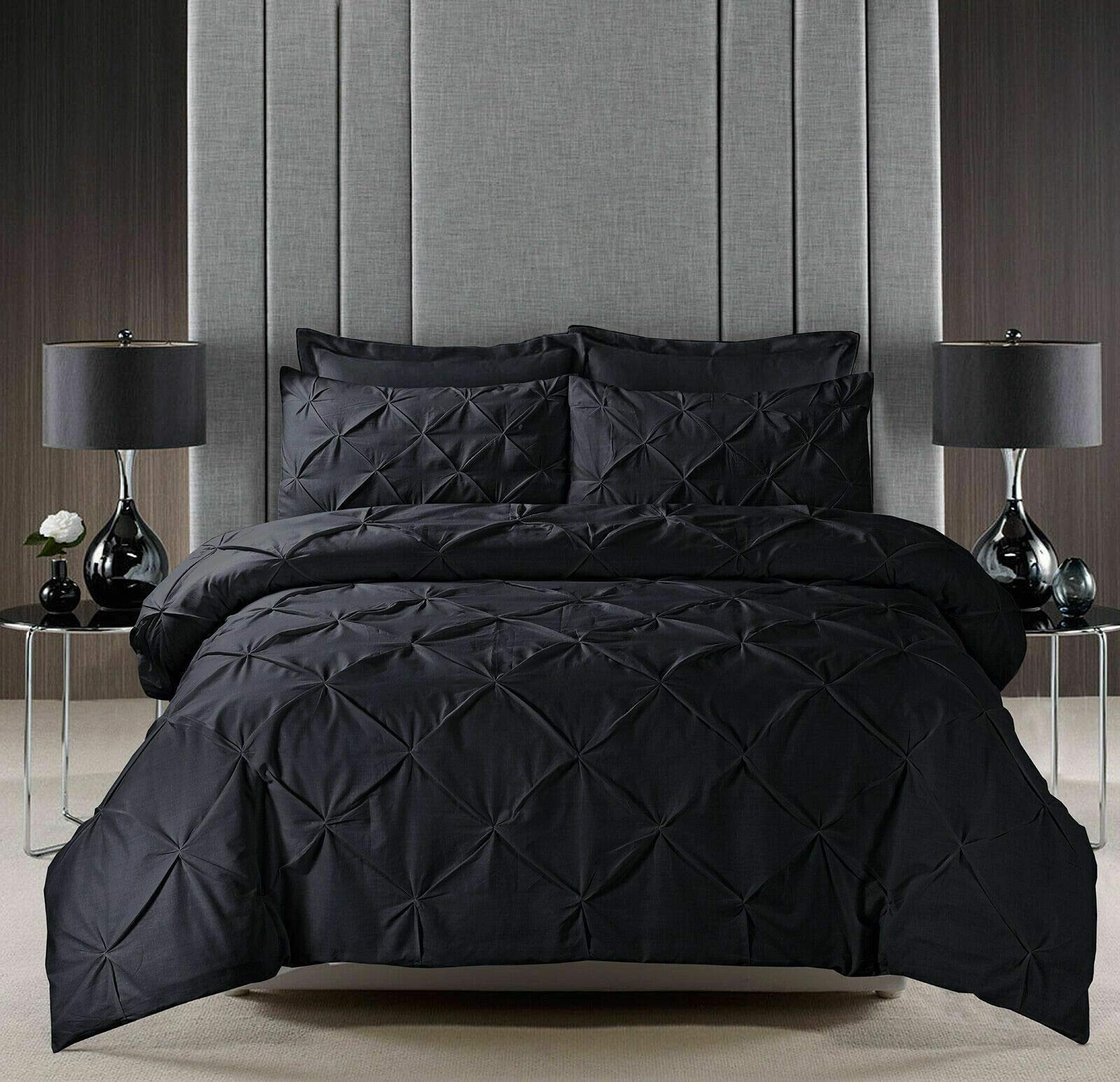Kinfolk Textile Pintuck Duvet Cover with Pillowcases Bedding Bed Set (Black, Single)
