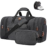 Sucipi Canvas Travel Duffel Bag for Men, Weekend Overnight Bag with Shoe Compartment and Toiletry Bag, Carry-On for Airplanes, Dark Grey