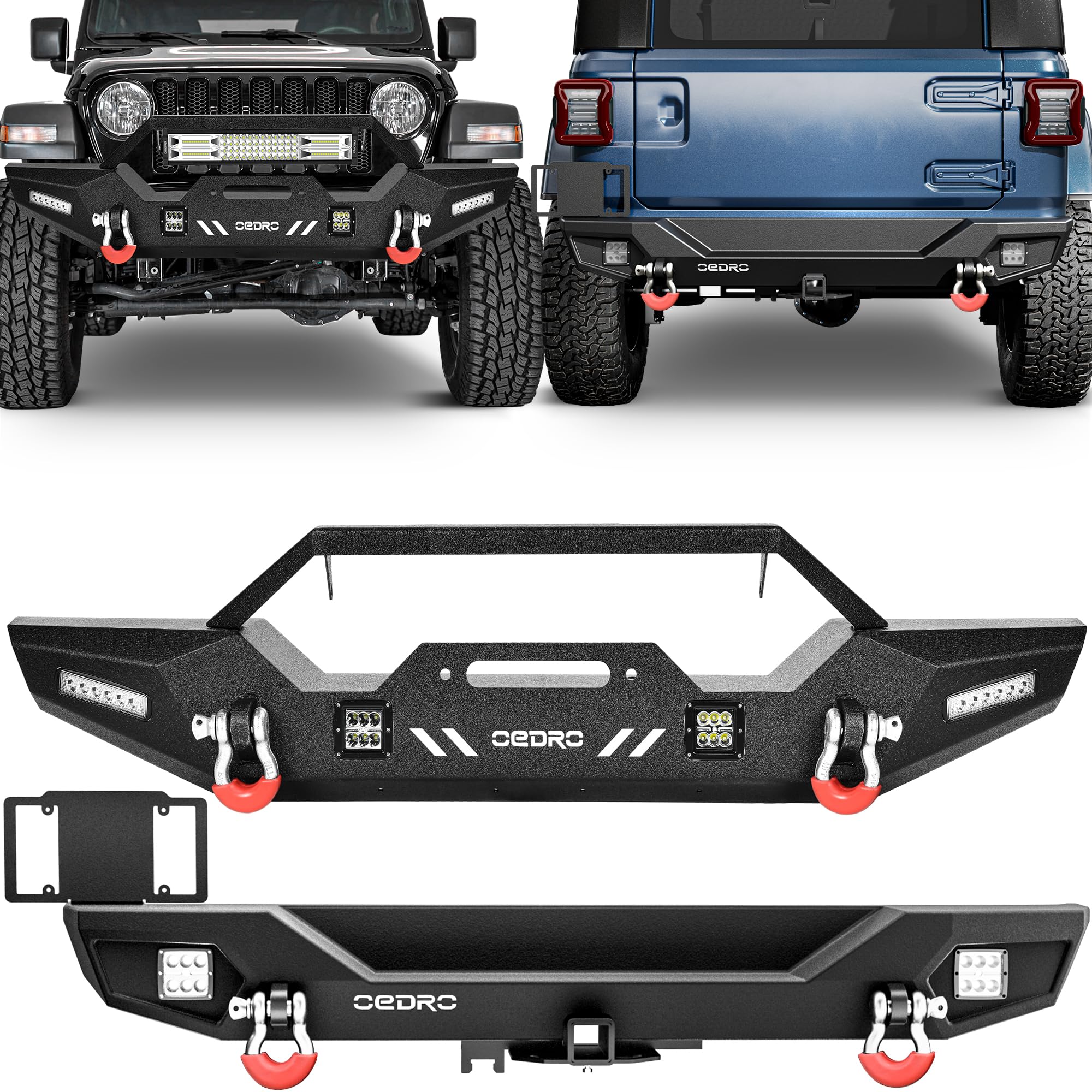 Photo 1 of INCOMPLETE SET!!! OEDRO Front and Rear Bumper, Compatible for 2018-2025 Jeep Wrangler JL, Rock Crawler Bumper w/Winch Plate Mounting & Hitch Receiver & LED Lights & D-Rings (ONLY Fit JL) BOX 2 OF 2 ONLY