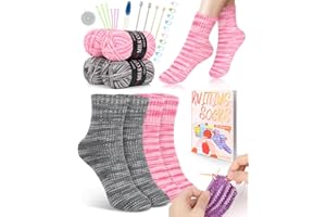 Katech Beginner Knitting Kit for Adults, 4 Pcs Socks Yarn Knitting Kit with Step By Step Instruction and 4 Knitting Needles, 
