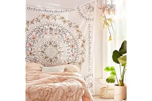 Simpkeely Sketched Floral Medallion Tapestry, Bohemian Mandala Wall Hanging Tapestries, Indian Art Print Mural for Bedroom Li