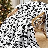 Black Heated Electric Blanket Throw,50X60 Cow Print Heating Blanket with 10 Heats Levels & 8 Hours Auto Off,Cute Cow Decor Stuff Soft Fleece Sherpa Blankets Warmer Gifts for Women Washable