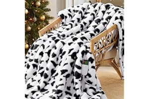RUJIPO Black Heated Electric Blanket Throw,50X60 Cow Print Heating Blanket with 10 Heats Levels & 8 Hours Auto Off,Cute Cow Decor Stuff Soft Fleece Sherpa Blankets Warmer Gifts for Women Washable