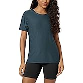 ODODOS Women's Performance Cropped Tee Ultra Soft odSTRATUM Tech Short Sleeve Relaxed Top Crew Neck T-Shirts