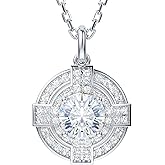 THELANDA Genuine Moissanite Sterling Silver Vintage Classic 2 Carat Round Shield Cross Pendant Necklace, Adjustable 18-20 Inch Chain with Lobster Clasp, Unisex Jewelry Gift for Women and Men
