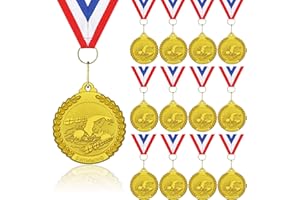 DONRIME 12 Pieces Gold Medals for Awards - Winner Medal Metal with Neck Ribbon Prizes for Kids, Adults, Sports Day, Spelling Bees, Competitions, Party, 2 Inches