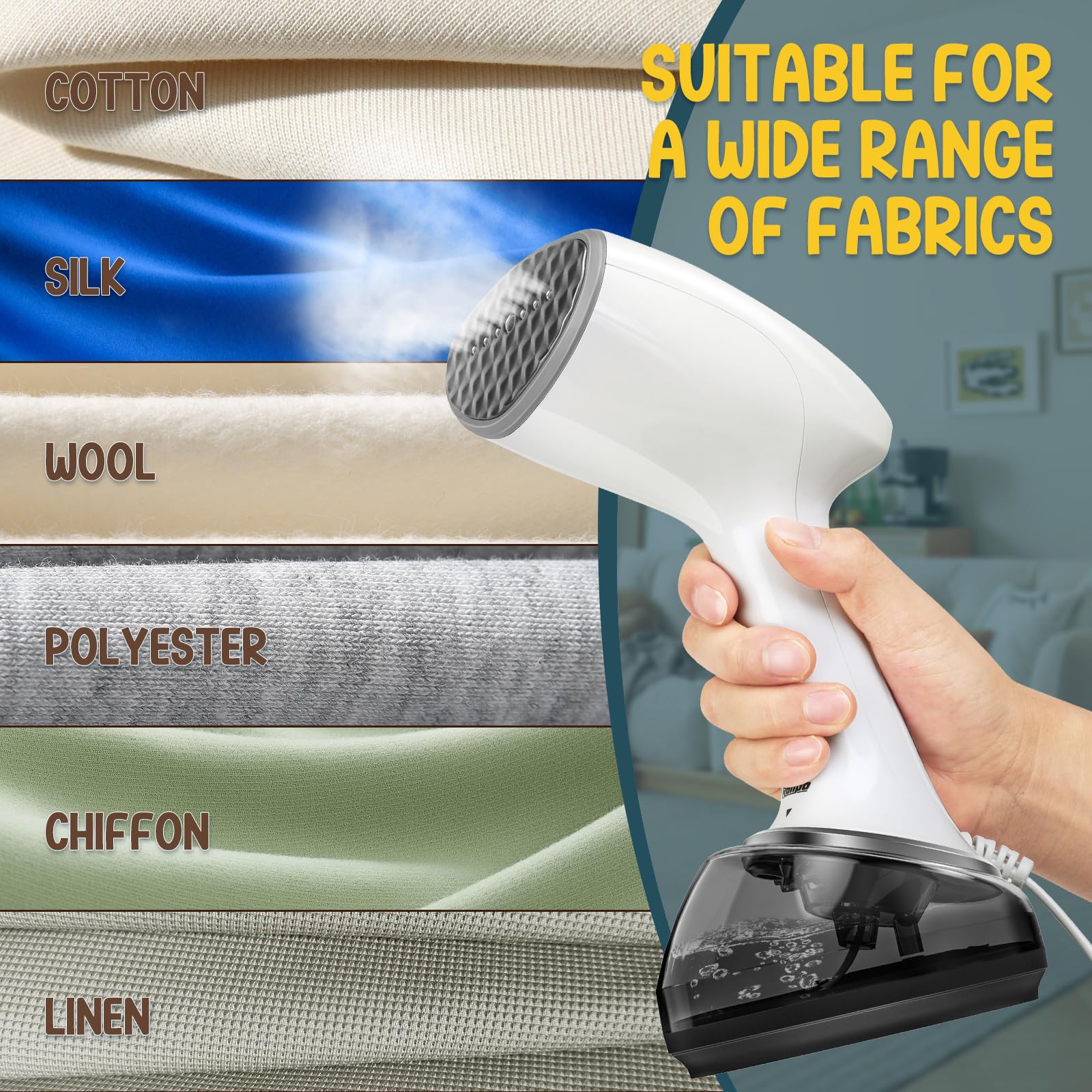 Rolipo Handheld Steamer for Clothes 1200W, Clothes Steamer with Large 360ml Water Tank, Fast Wrinkle Remover Portable Garment Steamer, Ideal for Home, Office, Travel, White