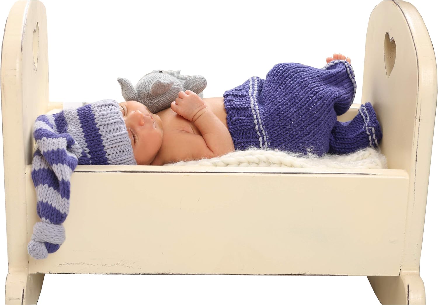 Dtailz newborn photography props baby photoshoot outfits girl boy funny costume knitted chrochet, Blue & Grey Outfit - Image 5