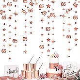 Rose Gold 65th Birthday Decorations Number 65 Circle Dot Twinkle Star Garland Metallic Hanging Streamer Banner Backdrop for 65 Year Old Birthday Happy 65th Anniversary Sixty Five Party Supplies